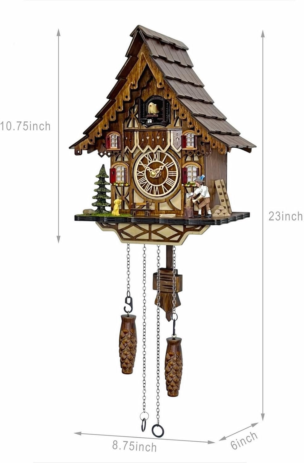 Cuckoo Clock for Wall Art: 12 Melodies, Volume Control, Night Mode, Germany Style Black Forest Retro Traditional Handcrafted Wooden House Home Decor, Gifts for Family (8.75 X 23inch) - Image 3
