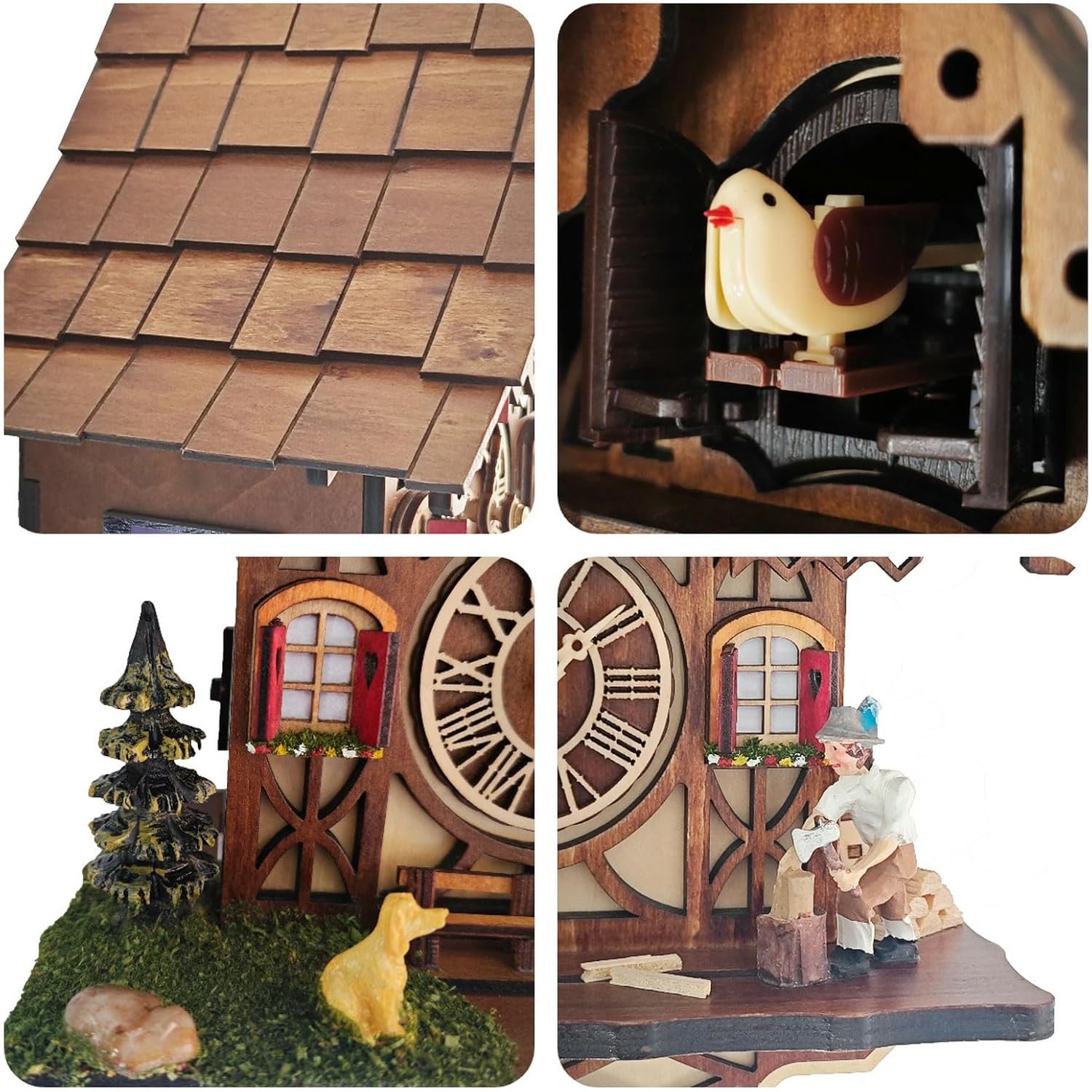 Cuckoo Clock for Wall Art: 12 Melodies, Volume Control, Night Mode, Germany Style Black Forest Retro Traditional Handcrafted Wooden House Home Decor, Gifts for Family (8.75 X 23inch) - Image 6