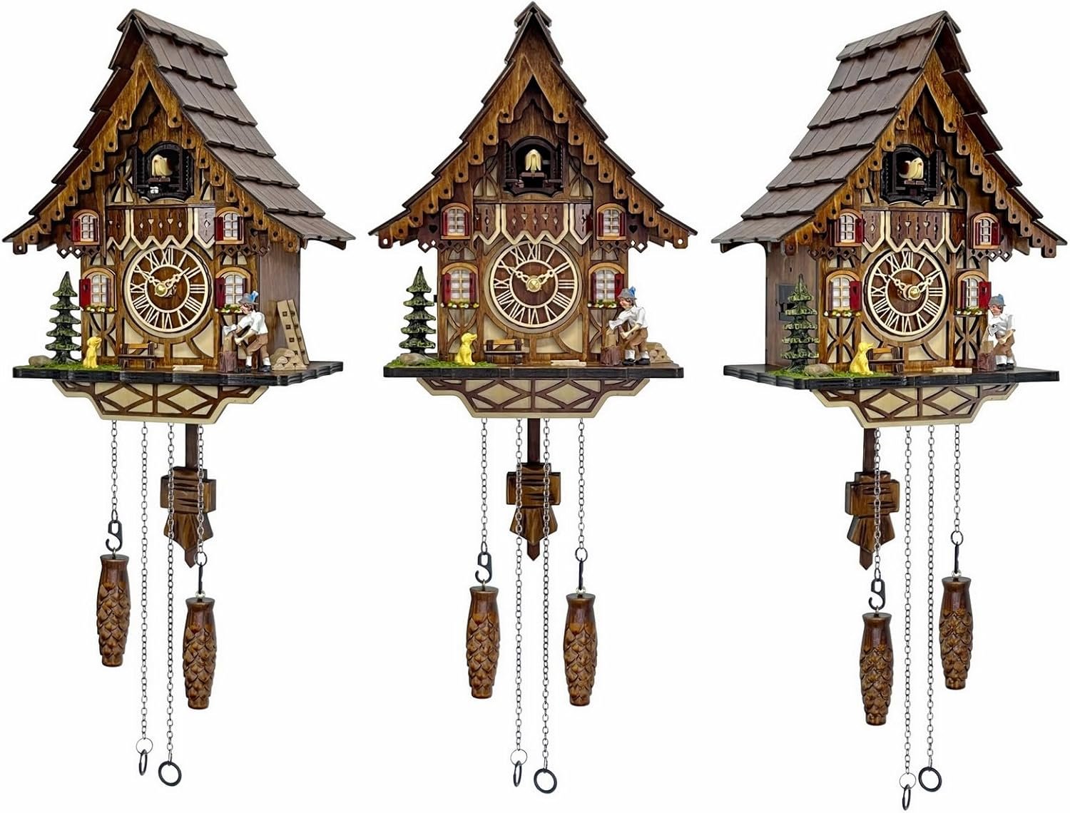 Cuckoo Clock for Wall Art: 12 Melodies, Volume Control, Night Mode, Germany Style Black Forest Retro Traditional Handcrafted Wooden House Home Decor, Gifts for Family (8.75 X 23inch)