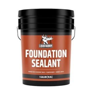 Liquid Rubber Basement and Foundation Repair Sealant – Waterproof Concrete Sealer & Crack Filler – Flexible Coating for Indoor & Outdoor Use – Waterproofing Paint – Black, 5 Gallon
