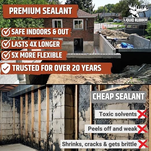 Liquid Rubber Basement and Foundation Repair Sealant - Waterproof Concrete Sealer & Crack Filler - Flexible Coating for Indoor & Outdoor Use - Waterproofing Paint - Black, 5 Gallon - Image 3