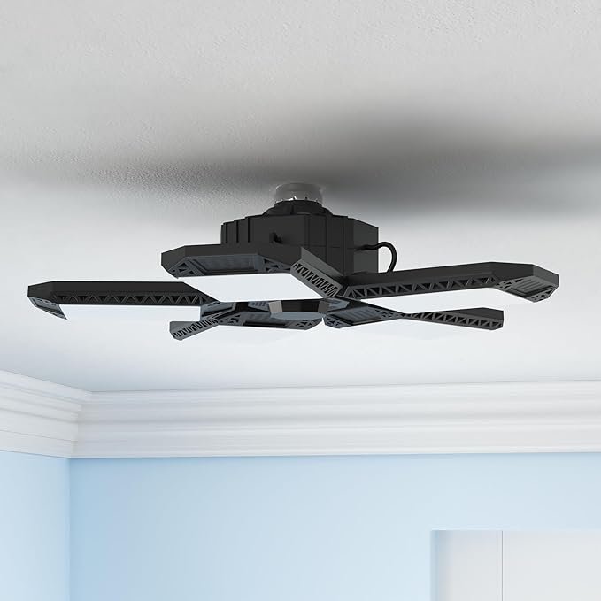 2 Pack LED Garage Lights, 120W Deformable LED Garage Ceiling Light with 5 Adjustable Panels, 12000LM E26 Shop Lamp for Basement, Barn, High Bay, Store (2 Pack) - Image 3