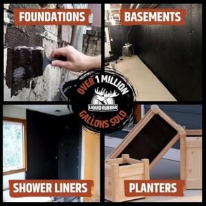 Liquid Rubber Basement and Foundation Repair Sealant – Waterproof Concrete Sealer & Crack Filler – Flexible Coating for Indoor & Outdoor Use – Waterproofing Paint – Black, 5 Gallon