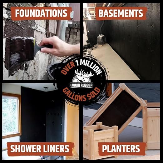 Liquid Rubber Basement and Foundation Repair Sealant - Waterproof Concrete Sealer & Crack Filler - Flexible Coating for Indoor & Outdoor Use - Waterproofing Paint - Black, 5 Gallon - Image 2